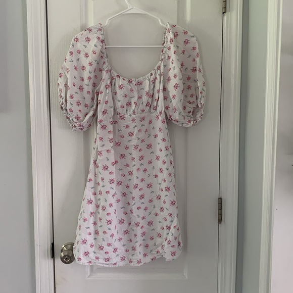 H&M‎ puff sleeves white romantic dress size S linen blend - Picture 2 of 8